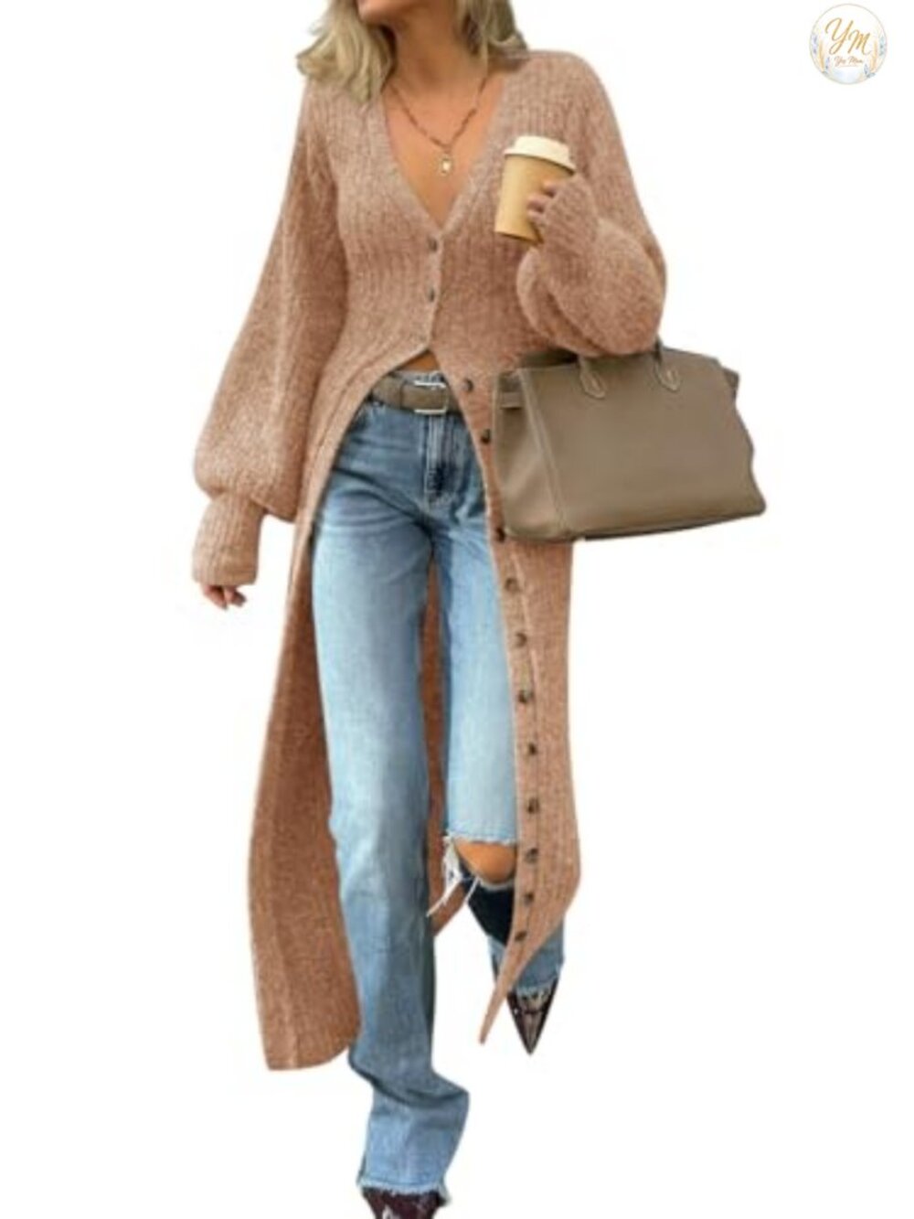 Chunky Knit Long Duster Cardigan Women V-Neck Button Down Maxi Sweater Dress